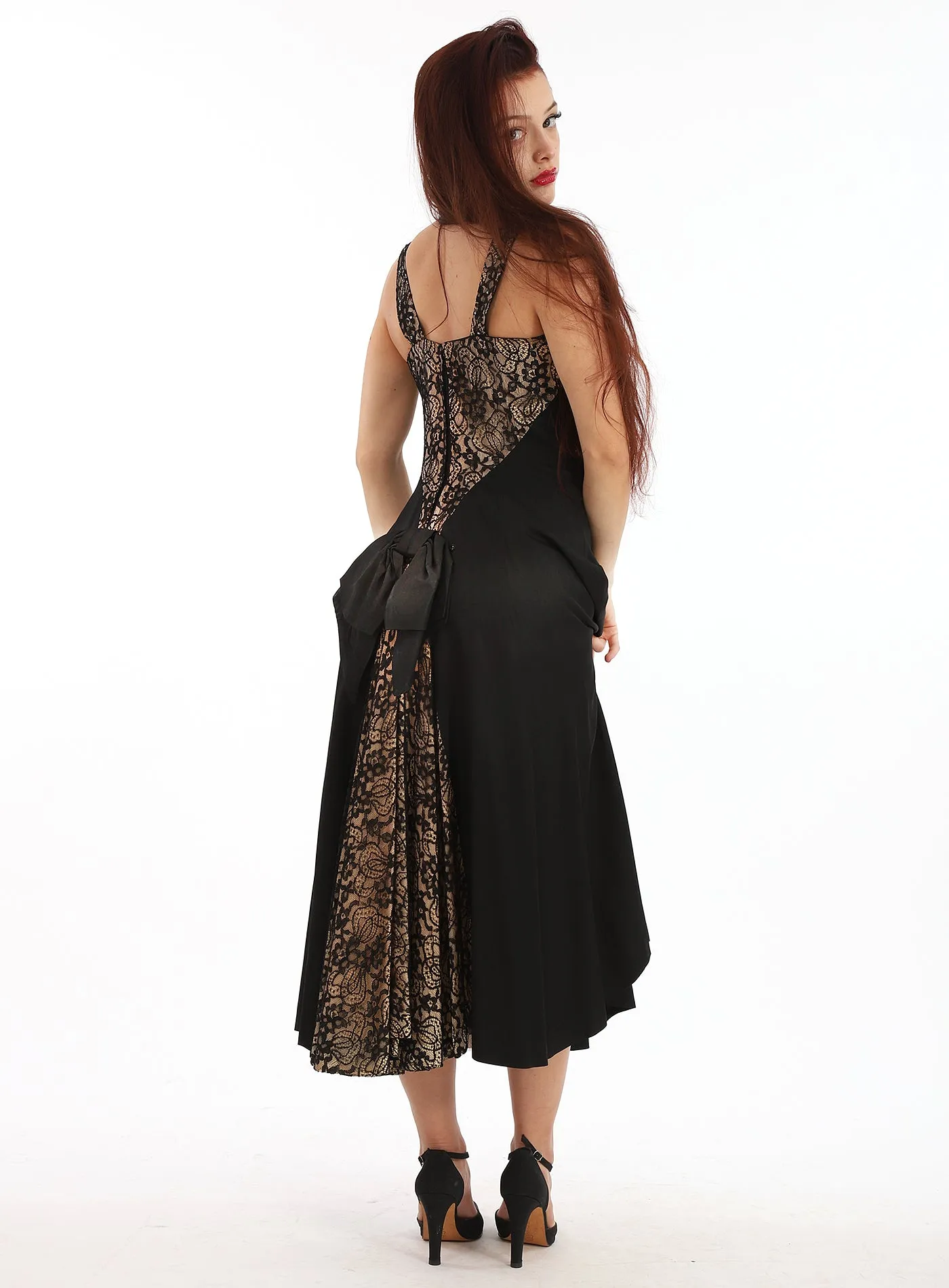 50s Black Lace Inset Fit and Flare Dress