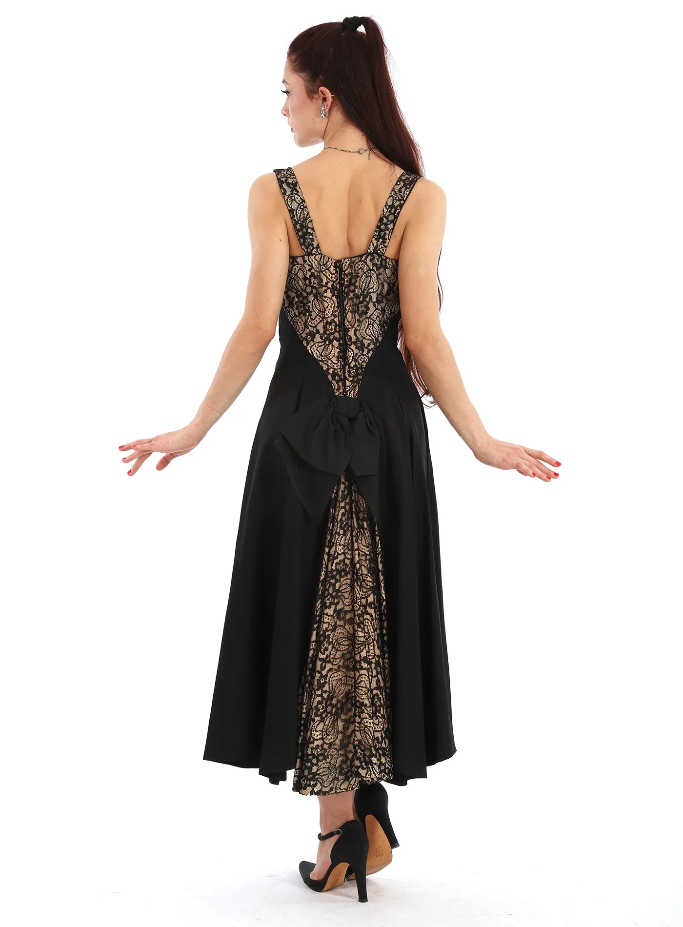 50s Black Lace Inset Fit and Flare Dress
