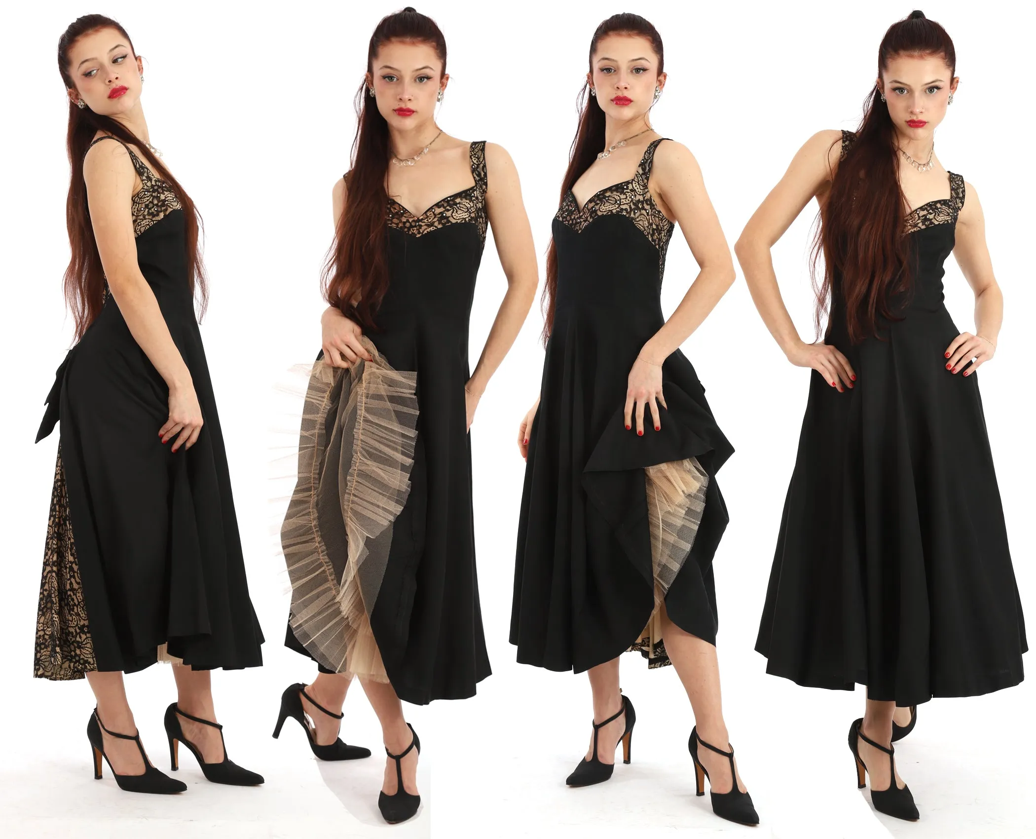 50s Black Lace Inset Fit and Flare Dress