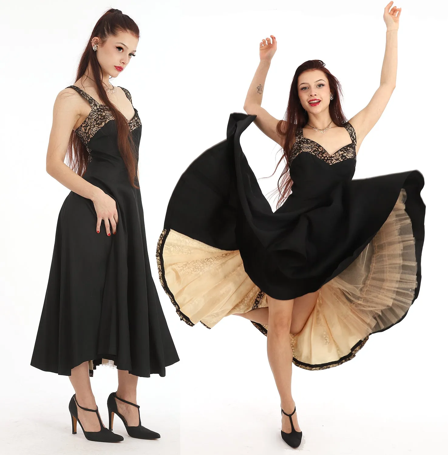50s Black Lace Inset Fit and Flare Dress