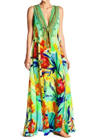 Aqua Red Long Maxi Dress for Summer