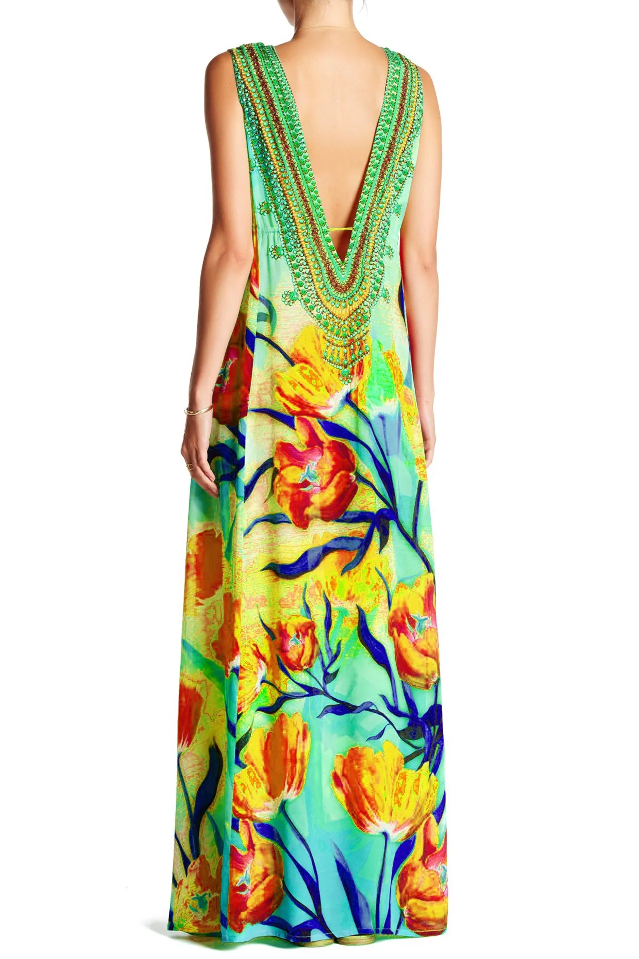 Aqua Red Long Maxi Dress for Summer