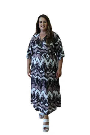 Beth Faux Wrap Dress in Brown Print