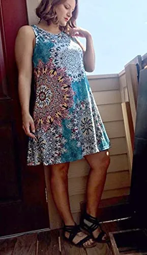 Black Good Vibes Summer Dresses for Women Beach Floral Tshirt Sundress Sleeveless Pockets Casual Loose Tank Dress - elescat
