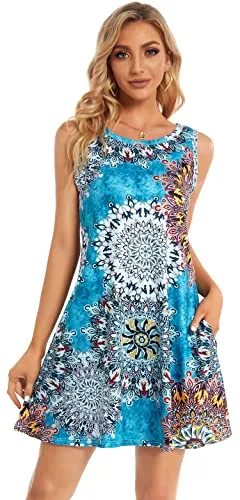 Black Good Vibes Summer Dresses for Women Beach Floral Tshirt Sundress Sleeveless Pockets Casual Loose Tank Dress - elescat