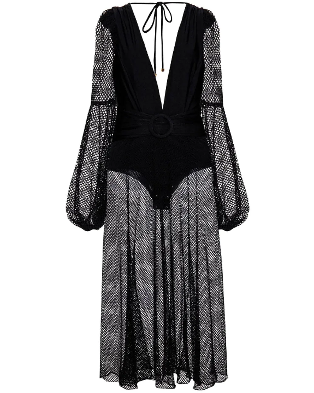 Black Plunge Neck Net Beach Maxi Dress