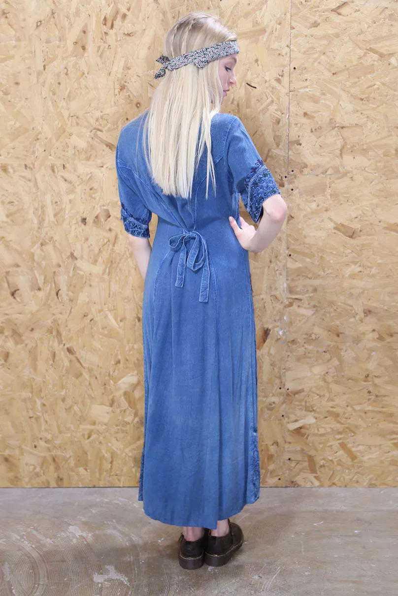 Blue Embroidered Boho Maxi Dress