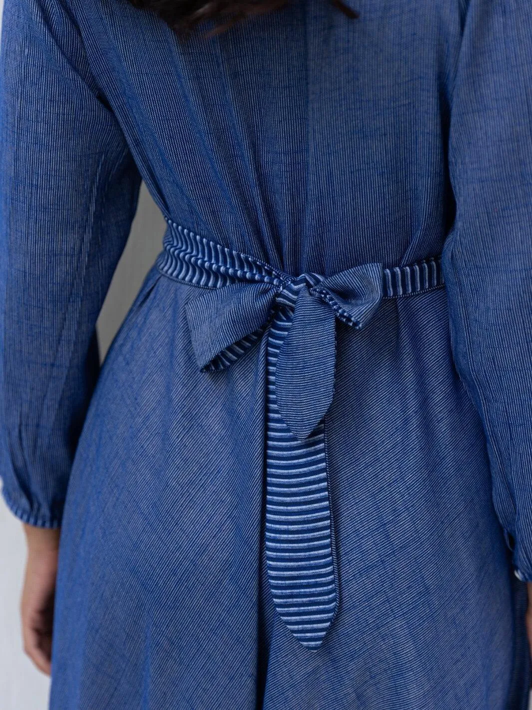 Blue Flared Long Cotton Maxi Dress