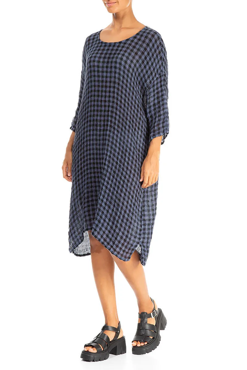 Blue Nova Check Gauze Linen Tunic Dress