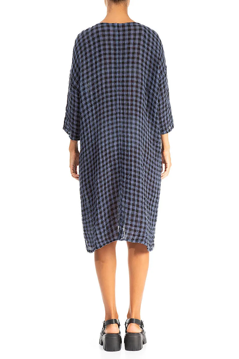 Blue Nova Check Gauze Linen Tunic Dress