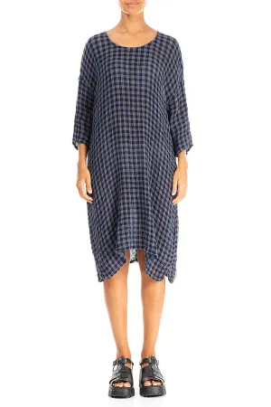Blue Nova Check Gauze Linen Tunic Dress