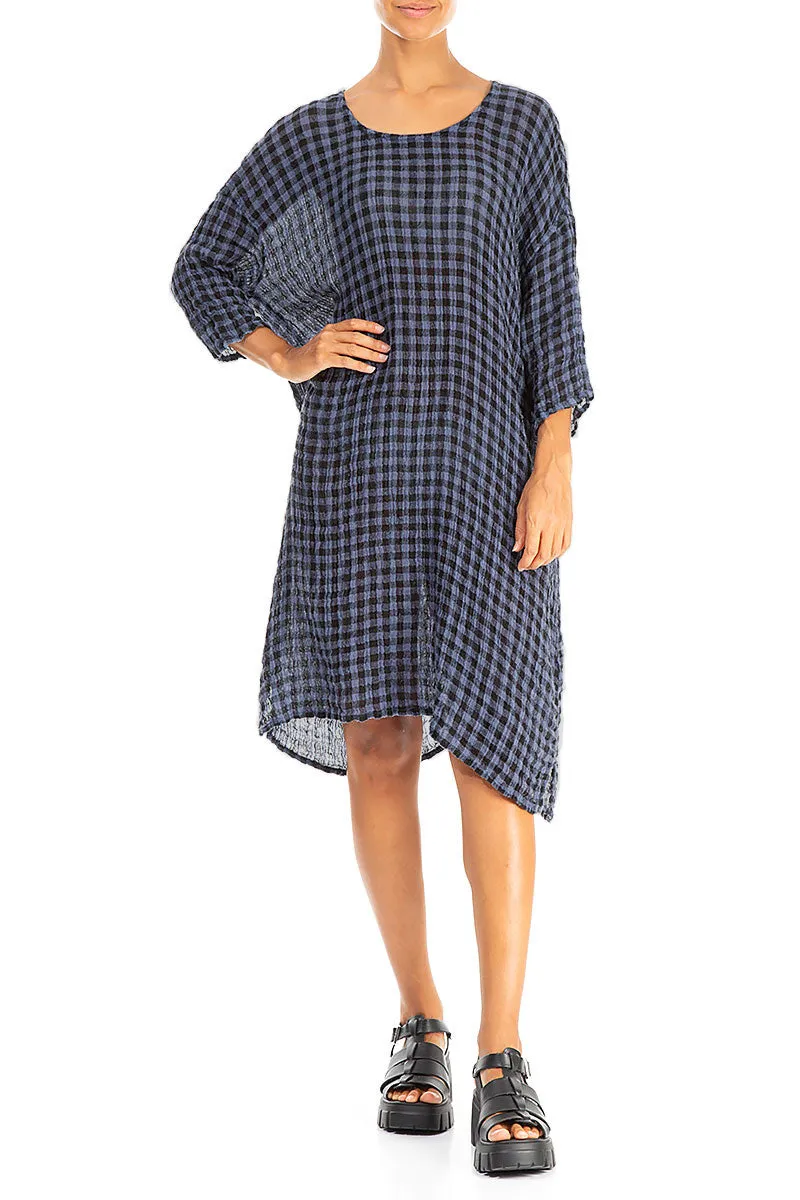 Blue Nova Check Gauze Linen Tunic Dress