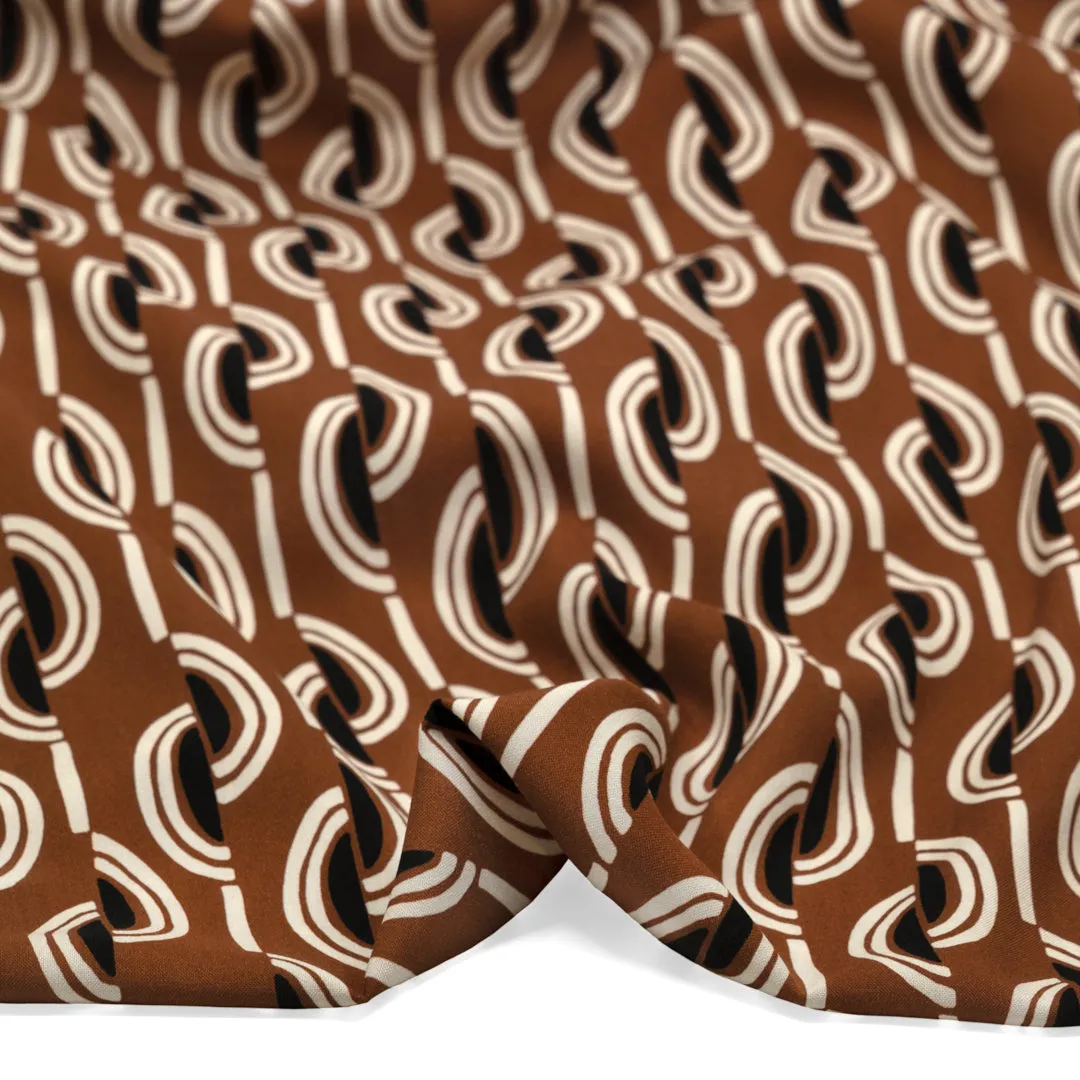 Boardwalk Printed Viscose Challis - Toffee/Ivory/Black