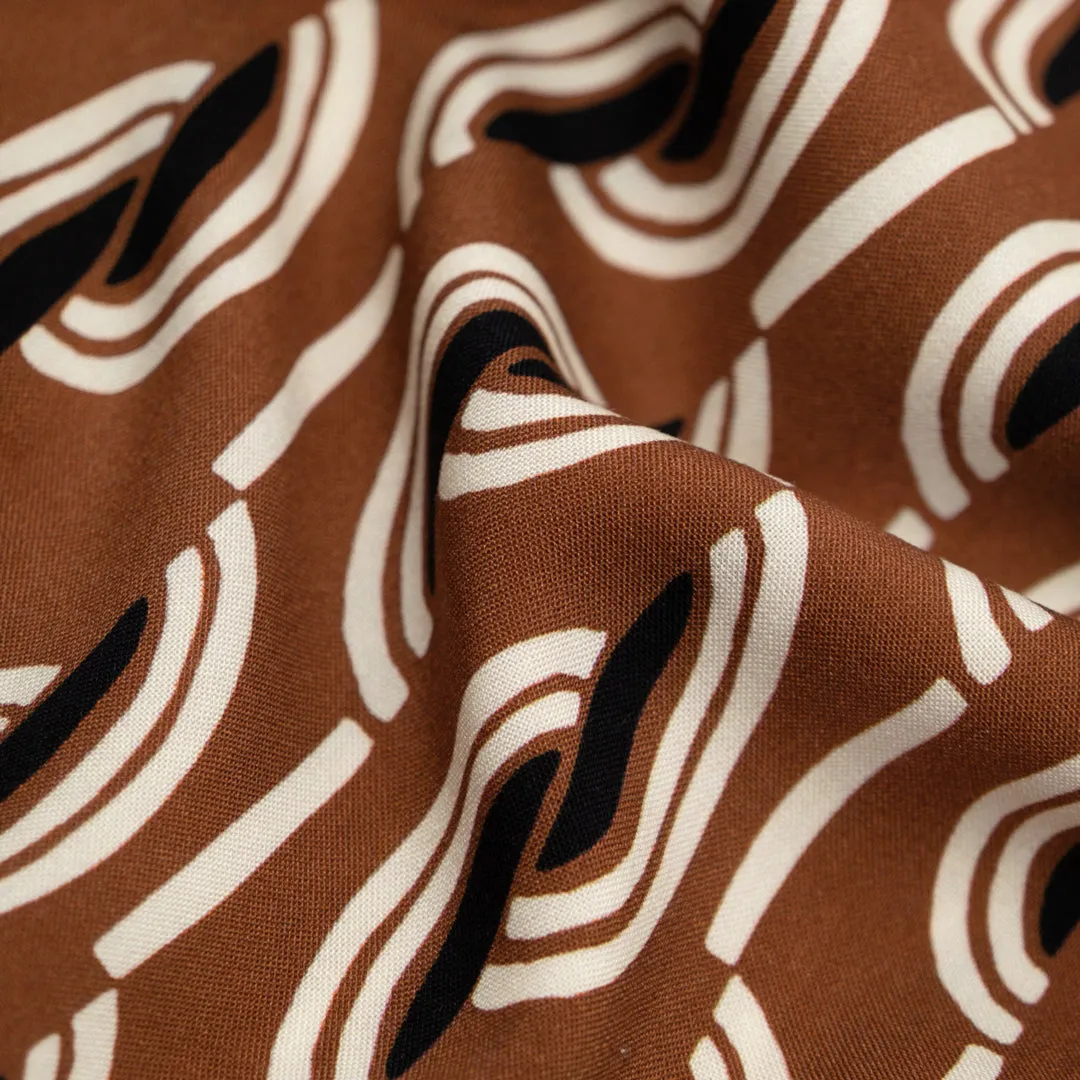 Boardwalk Printed Viscose Challis - Toffee/Ivory/Black