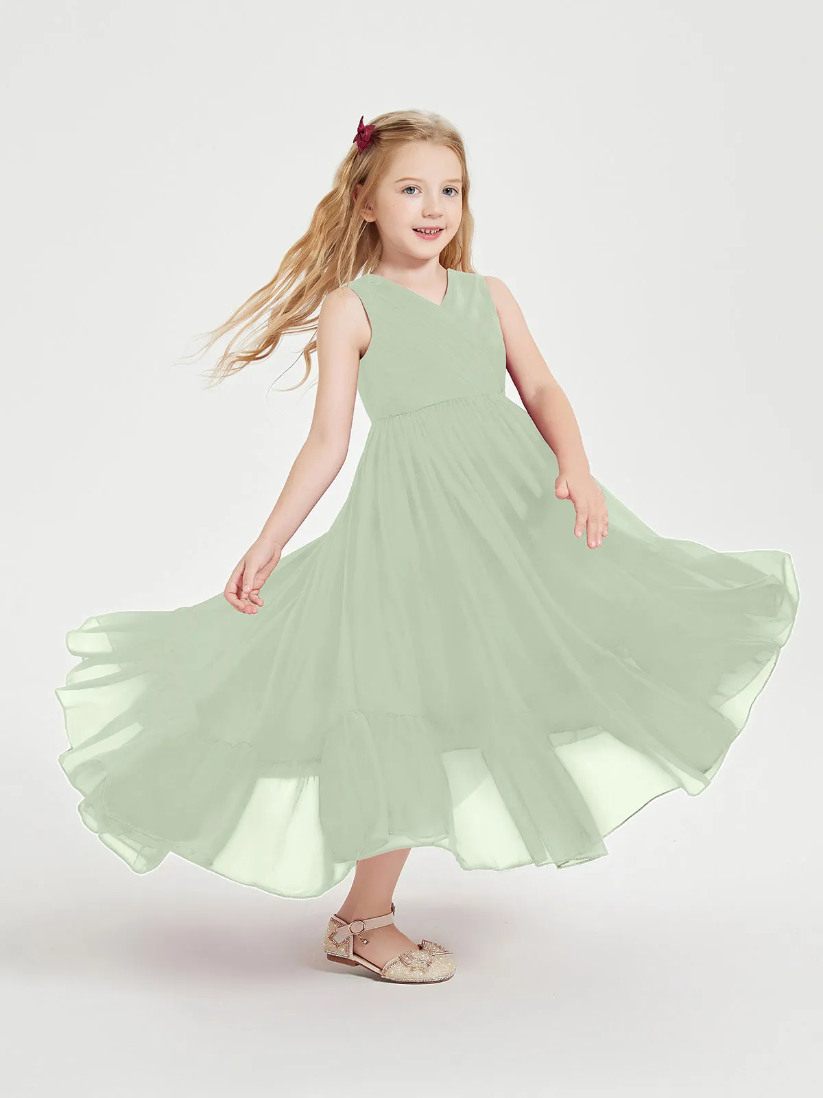 Boho Junior Bridesmaid Dresses Cascading Skirt Dusty Sage