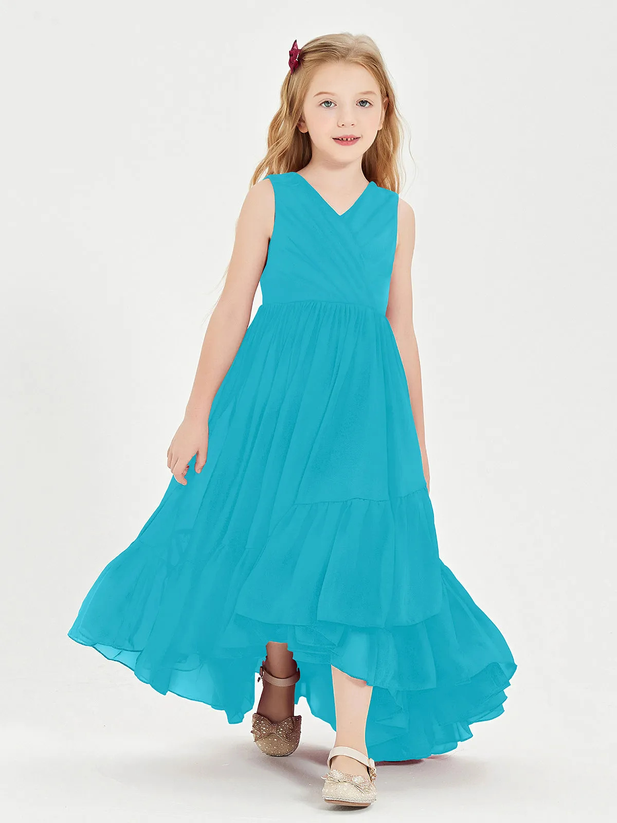 Boho Junior Bridesmaid Dresses Cascading Skirt Jade