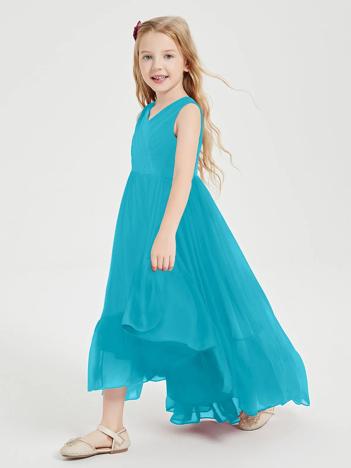 Boho Junior Bridesmaid Dresses Cascading Skirt Jade