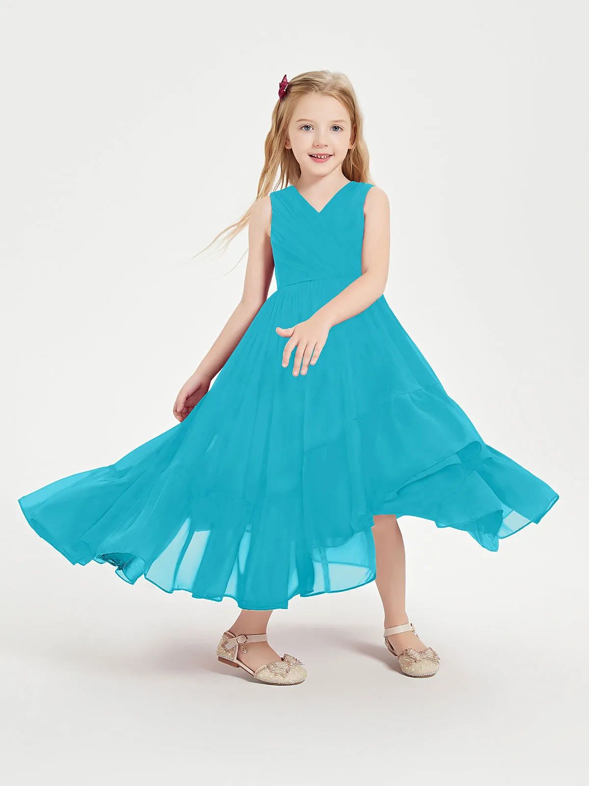 Boho Junior Bridesmaid Dresses Cascading Skirt Jade