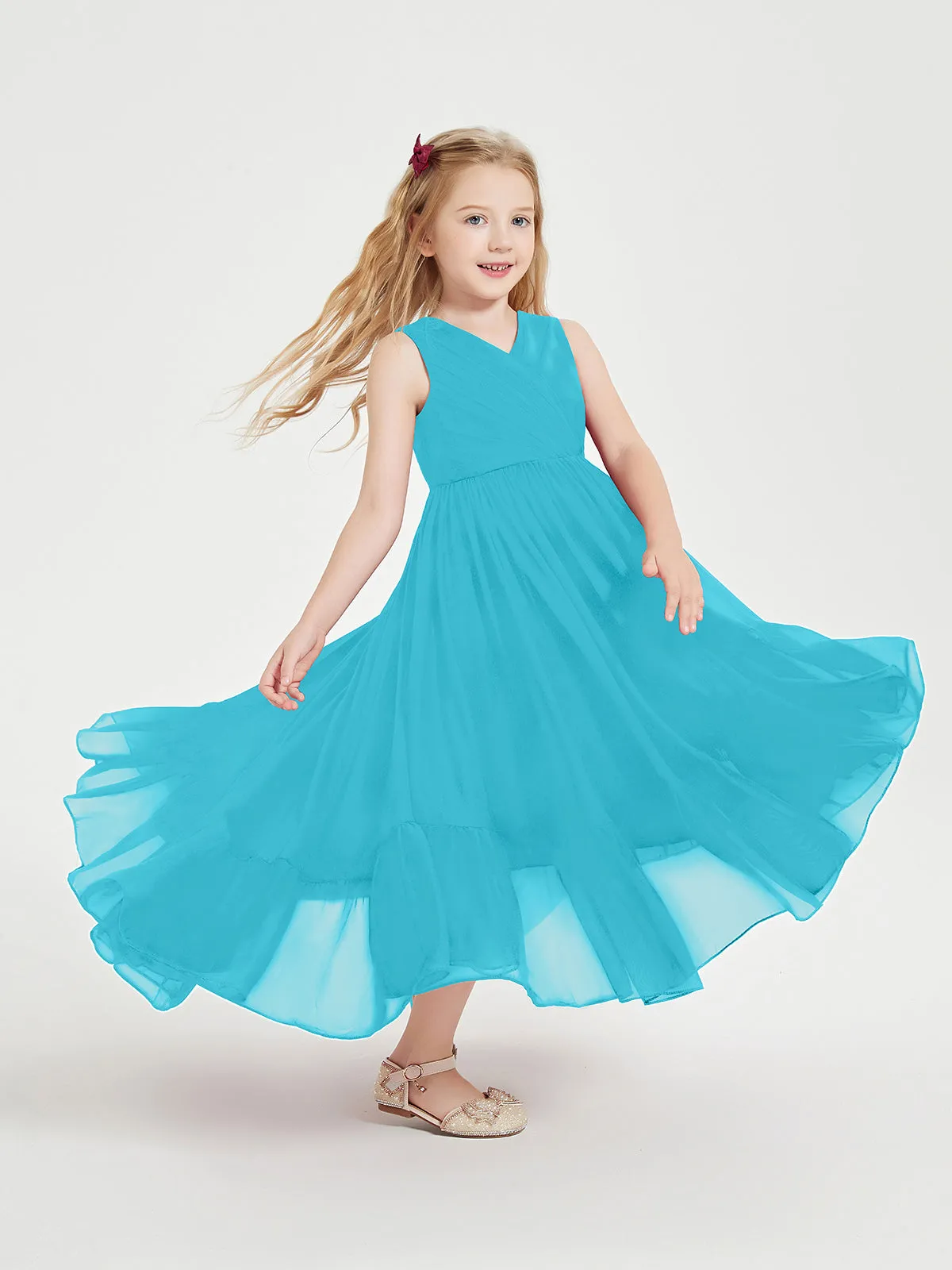 Boho Junior Bridesmaid Dresses Cascading Skirt Jade