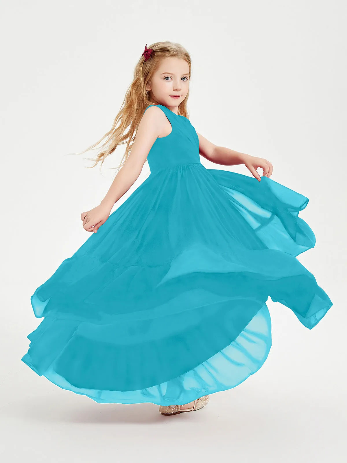 Boho Junior Bridesmaid Dresses Cascading Skirt Jade