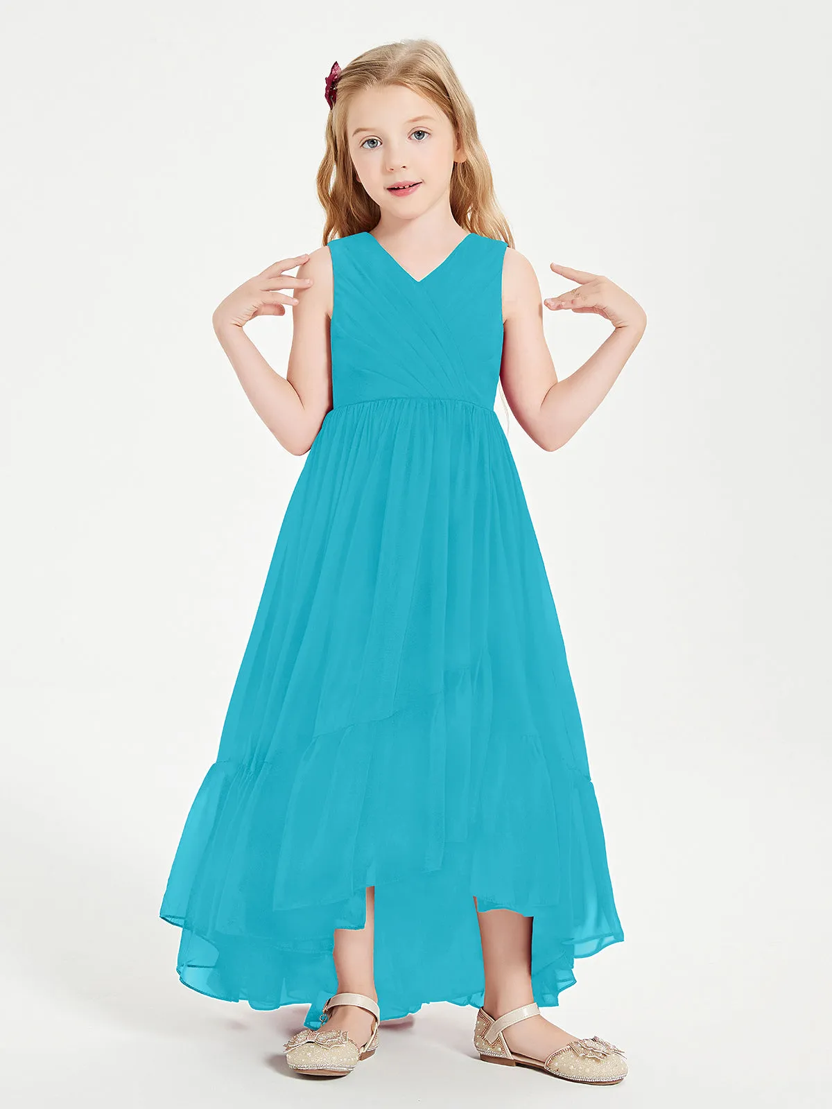 Boho Junior Bridesmaid Dresses Cascading Skirt Jade