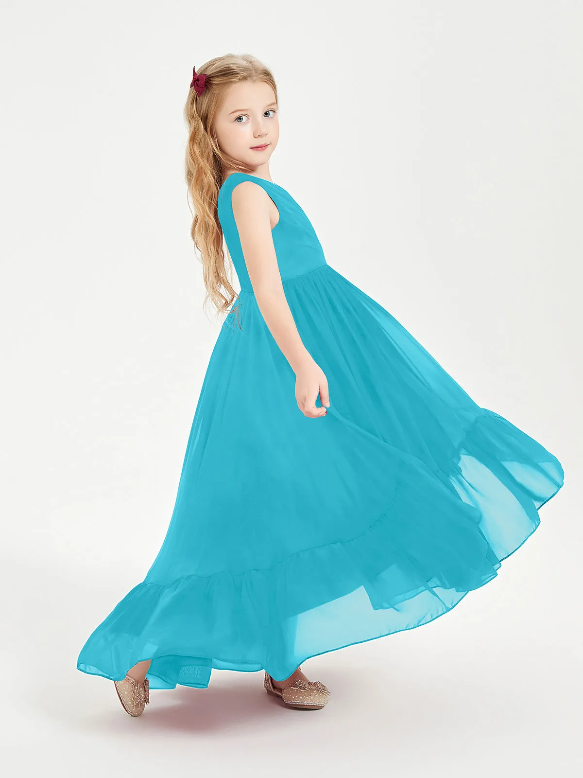Boho Junior Bridesmaid Dresses Cascading Skirt Jade