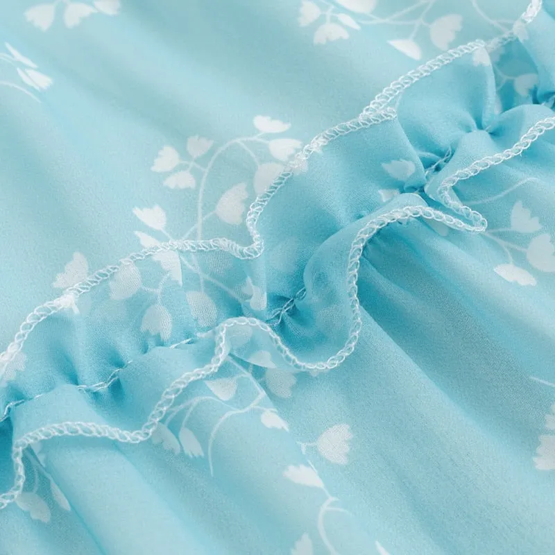 Boho summer Floral print ruffle Spaghetti a-line sexy Ruffle v-neck mini holiday Beachwear dress