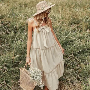 Bow-licious Cotton Maxi Sundress - Biege