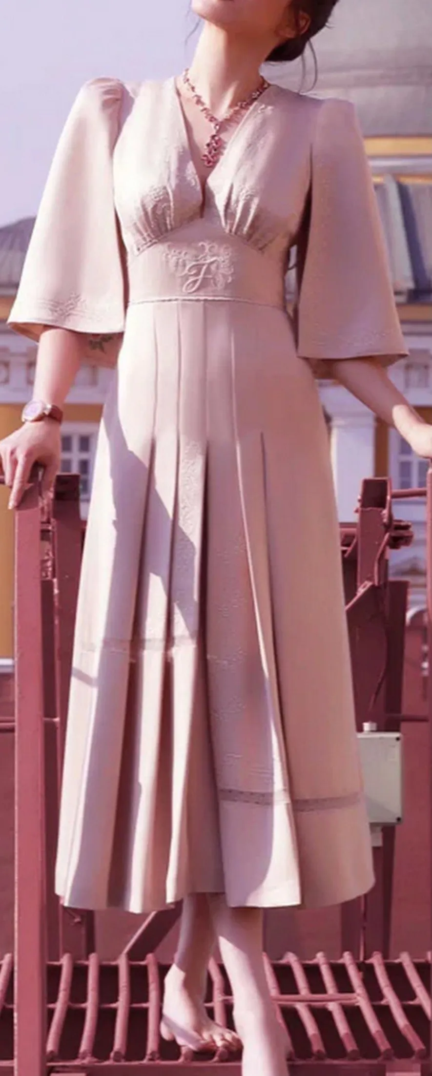 Cape Style Sleeves Dress, Light Pink
