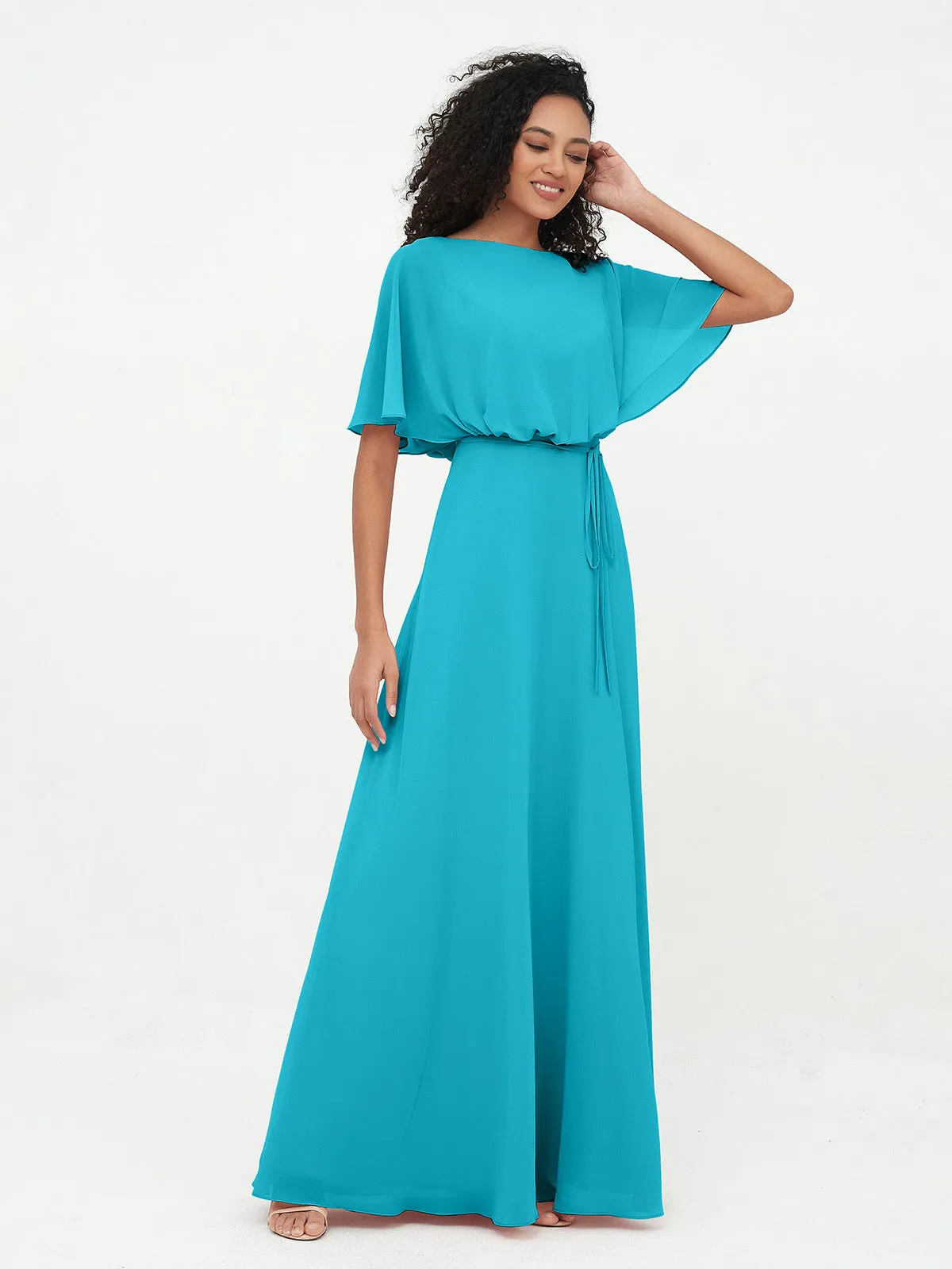 Chiffon Full Length Bridesmaid Dresses with Wrap Jade Plus Size