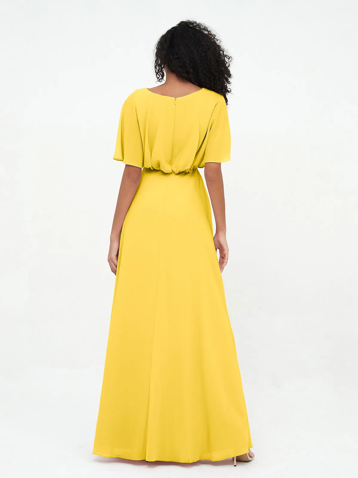 Chiffon Full Length Bridesmaid Dresses with Wrap Marigold