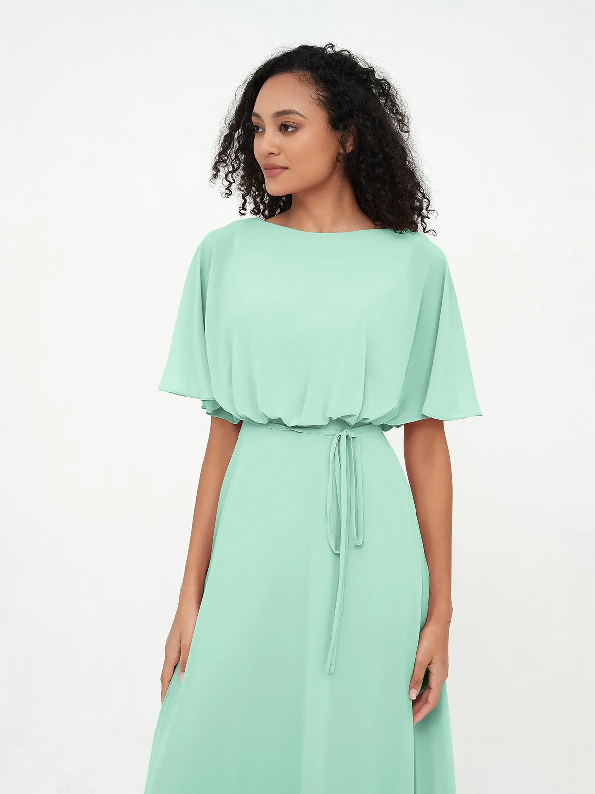 Chiffon Full Length Bridesmaid Dresses with Wrap Mint Green Plus Size