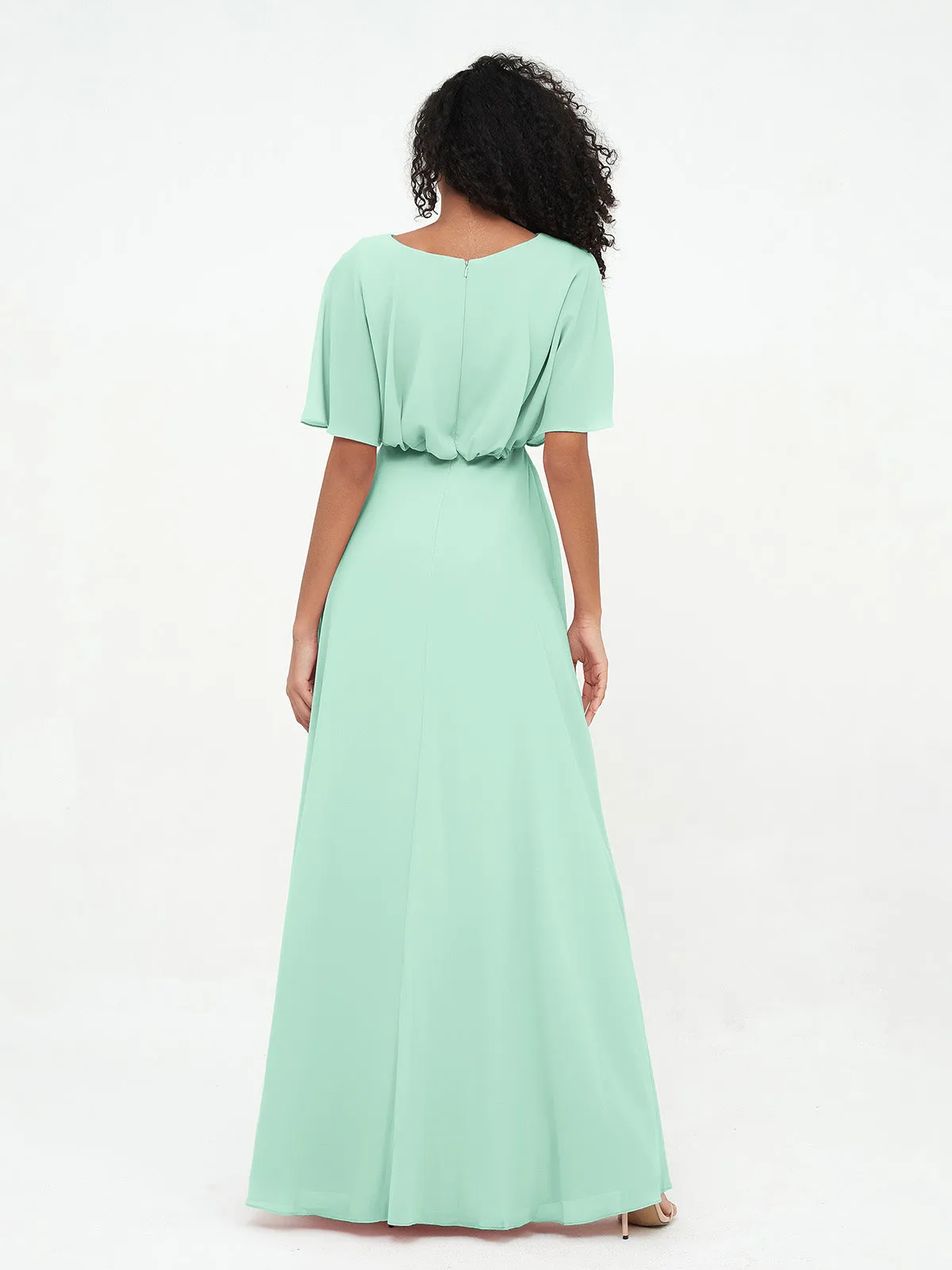 Chiffon Full Length Bridesmaid Dresses with Wrap Mint Green Plus Size