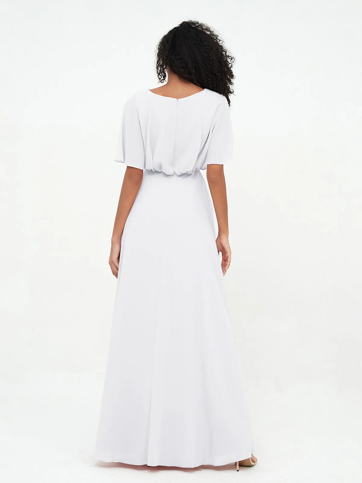 Chiffon Full Length Bridesmaid Dresses with Wrap White