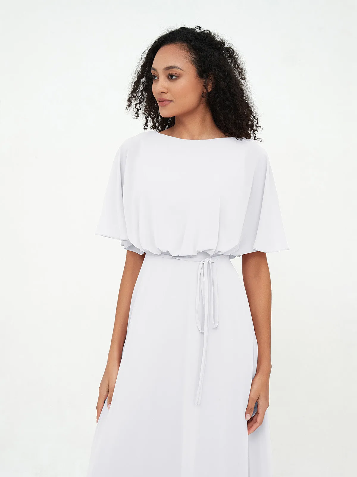 Chiffon Full Length Bridesmaid Dresses with Wrap White