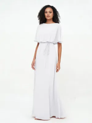 Chiffon Full Length Bridesmaid Dresses with Wrap White