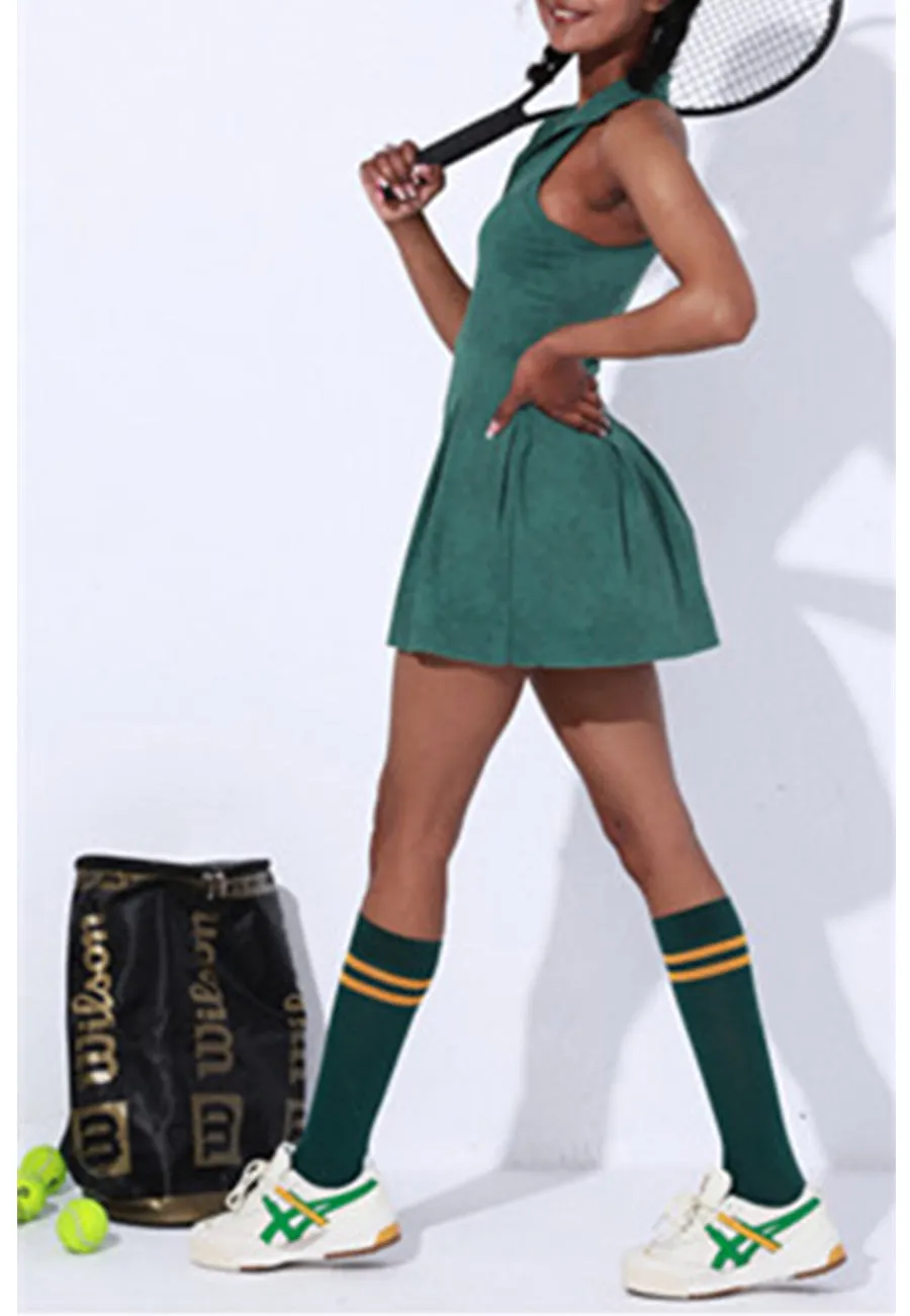 Collared Pleated Mini Exercise Dress by Anna-Kaci