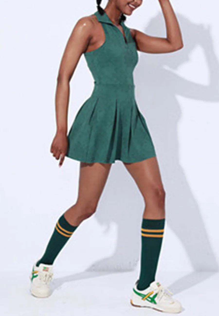 Collared Pleated Mini Exercise Dress by Anna-Kaci