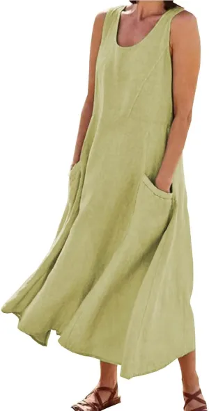 Cotton Linen Dresses for Women 2025 Casual Sleeveless Long Tank Summer Maxi Dress Casual Spring Beach Vacation Outfits