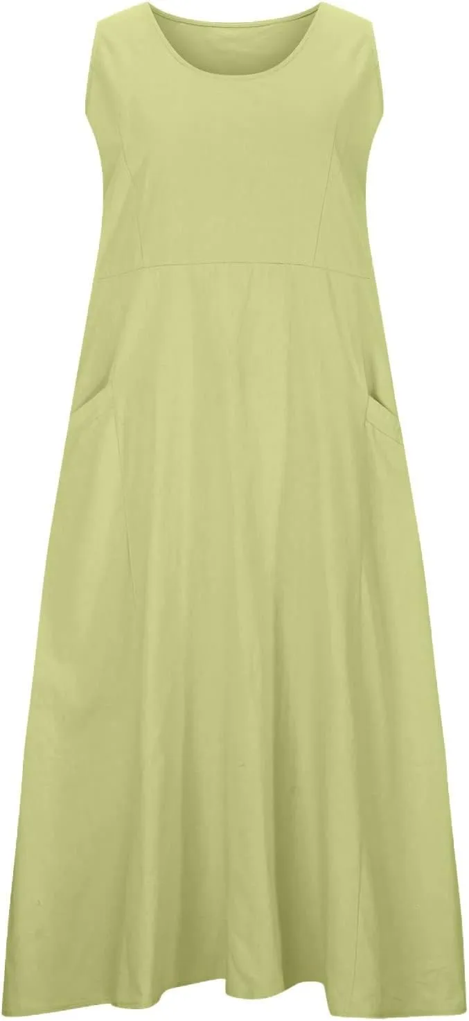 Cotton Linen Dresses for Women 2025 Casual Sleeveless Long Tank Summer Maxi Dress Casual Spring Beach Vacation Outfits