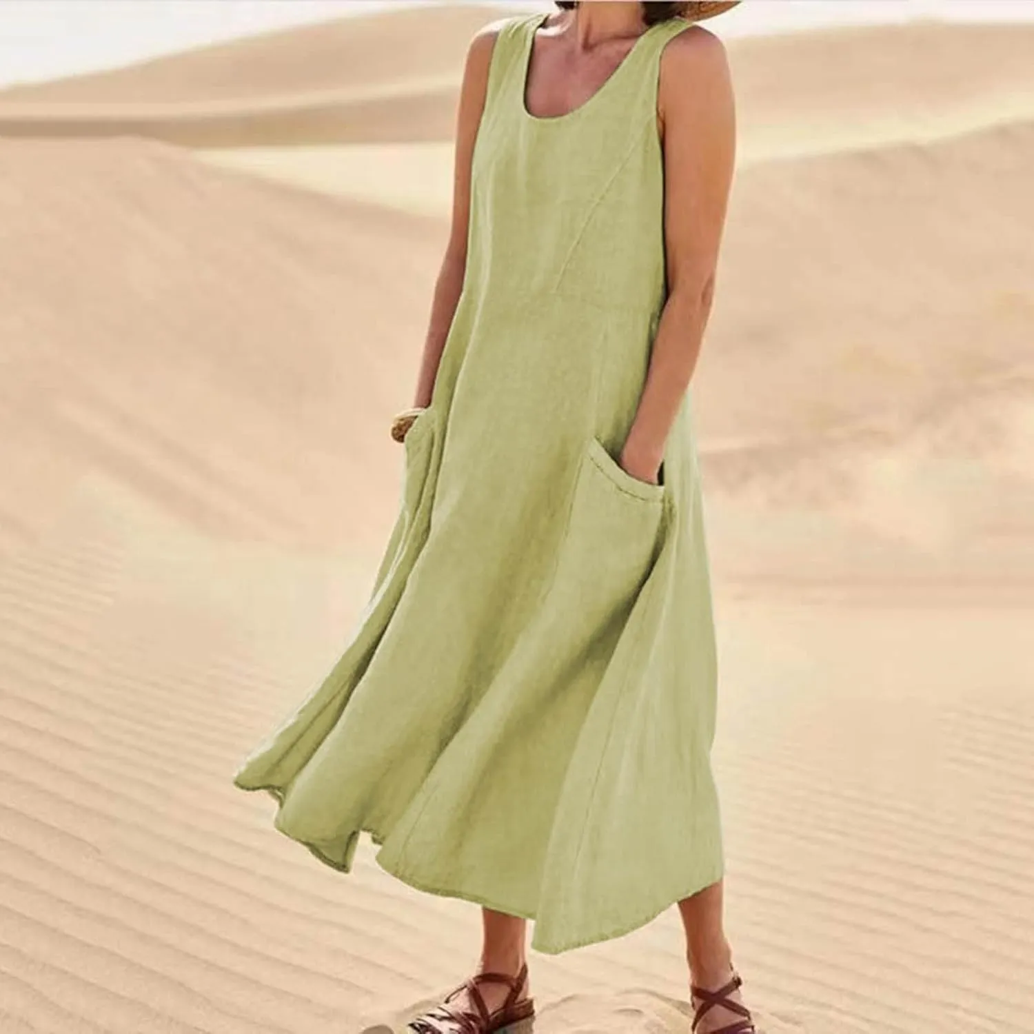 Cotton Linen Dresses for Women 2025 Casual Sleeveless Long Tank Summer Maxi Dress Casual Spring Beach Vacation Outfits