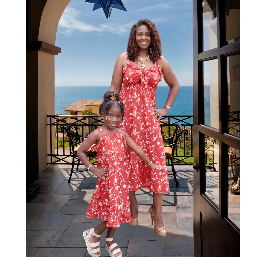 Crimson Floral Print Cami Dress - Mommy & Me