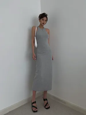 Cutout Back Midi Tank Dress - Grey