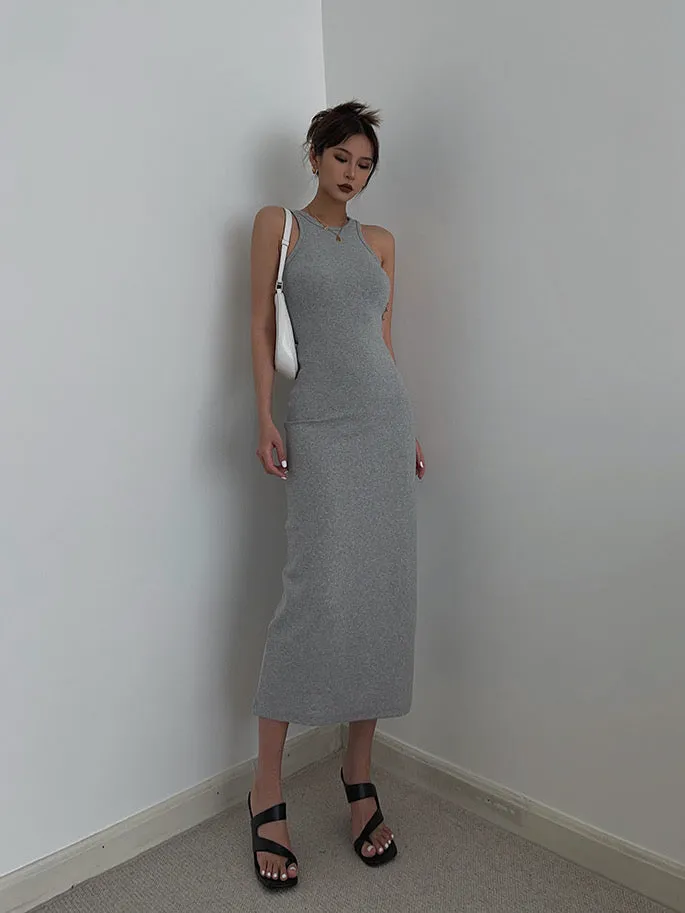 Cutout Back Midi Tank Dress - Grey
