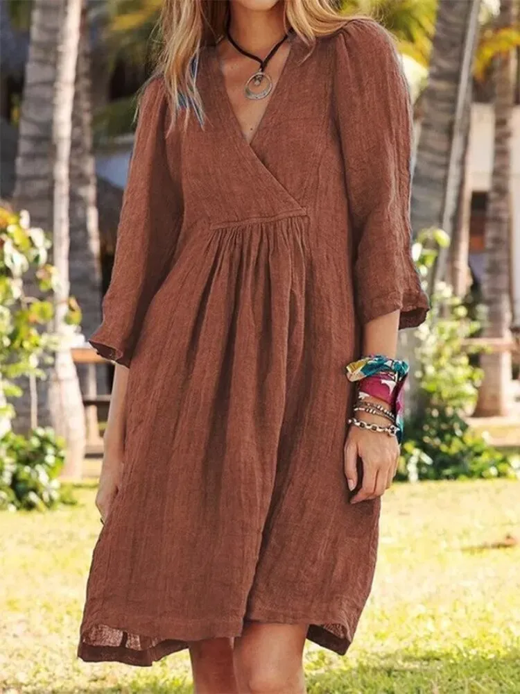 Dresses for Women 2023 The New Solid Color V-neck Oversize Loose Women's Dress Light and Breathable Party Dress Woman Clothing
