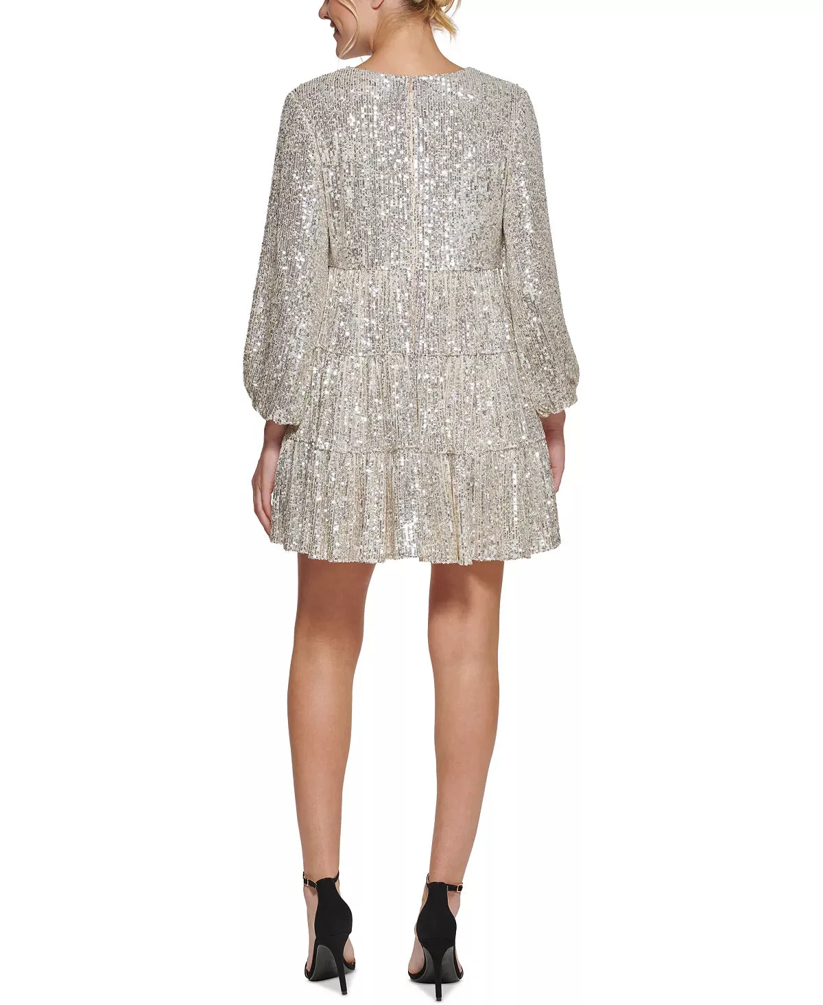 Eliza J Sequinned Tiered Fit & Flare Dress