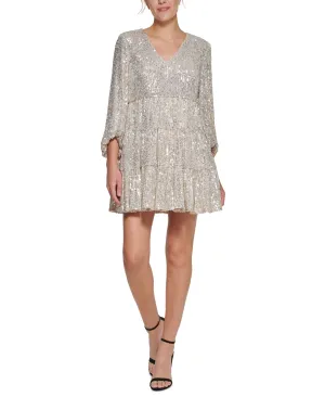 Eliza J Sequinned Tiered Fit & Flare Dress