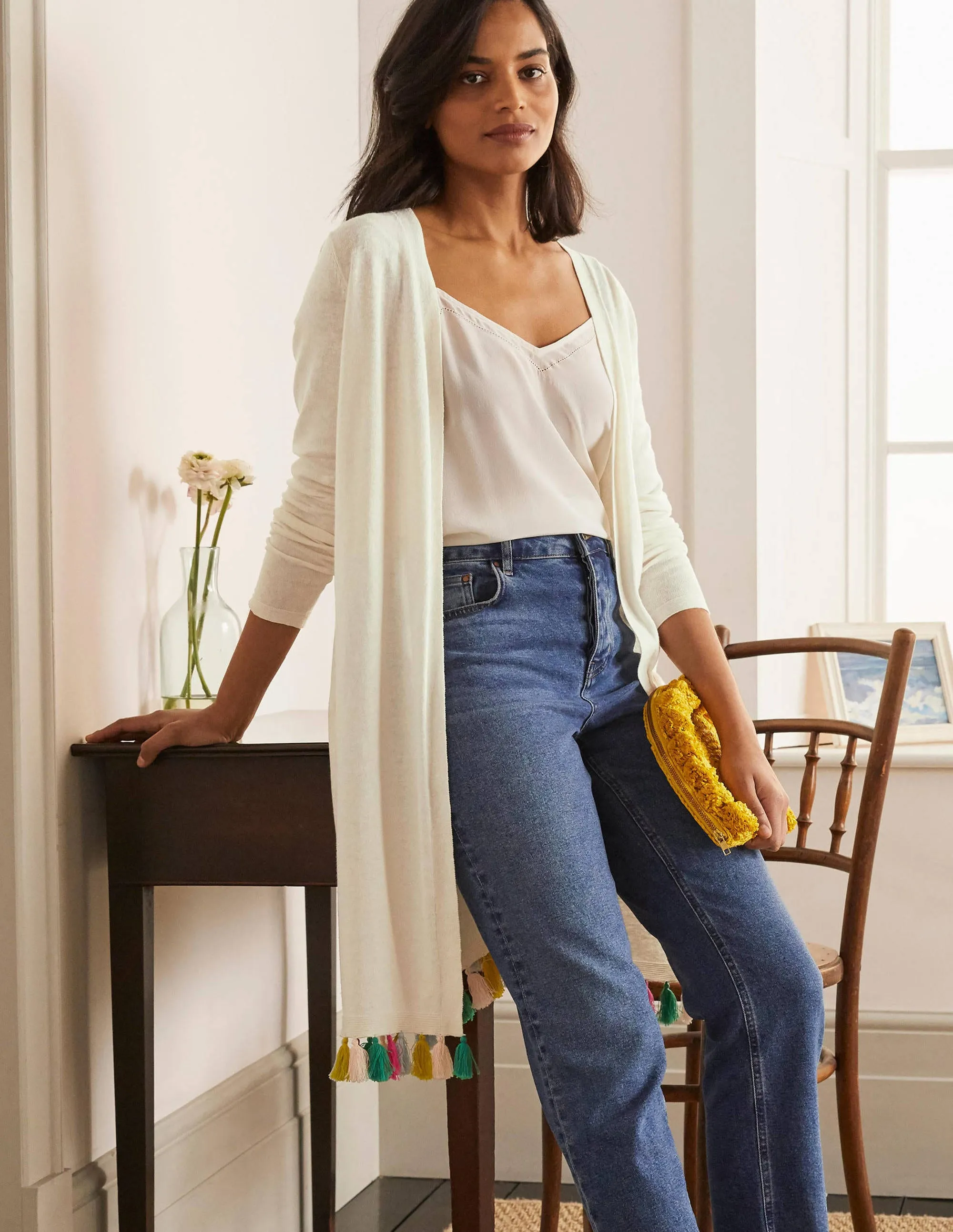 Elsdon Tassel Cardigan-Ivory