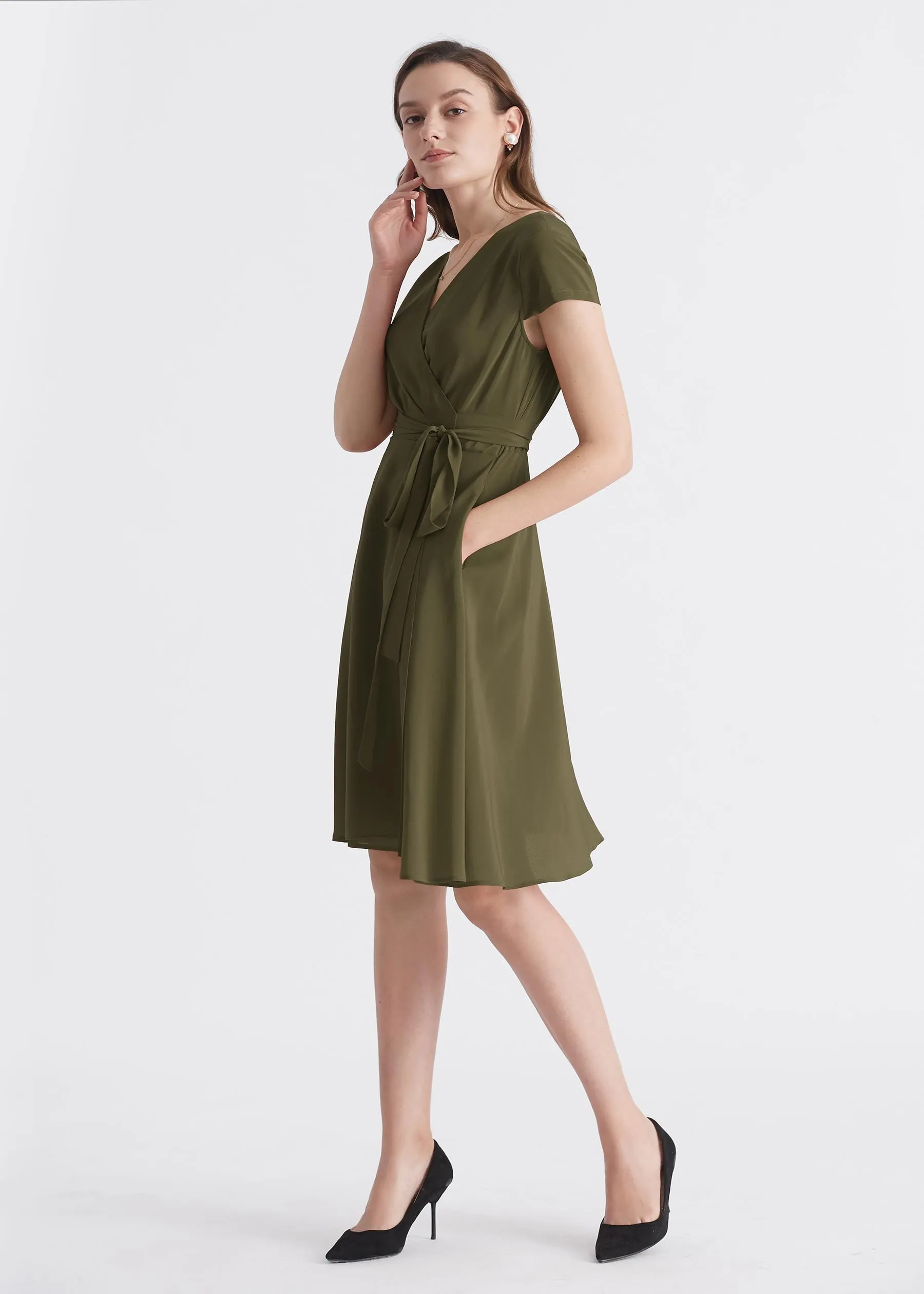 Figure Flattering Silk Wrap Dress