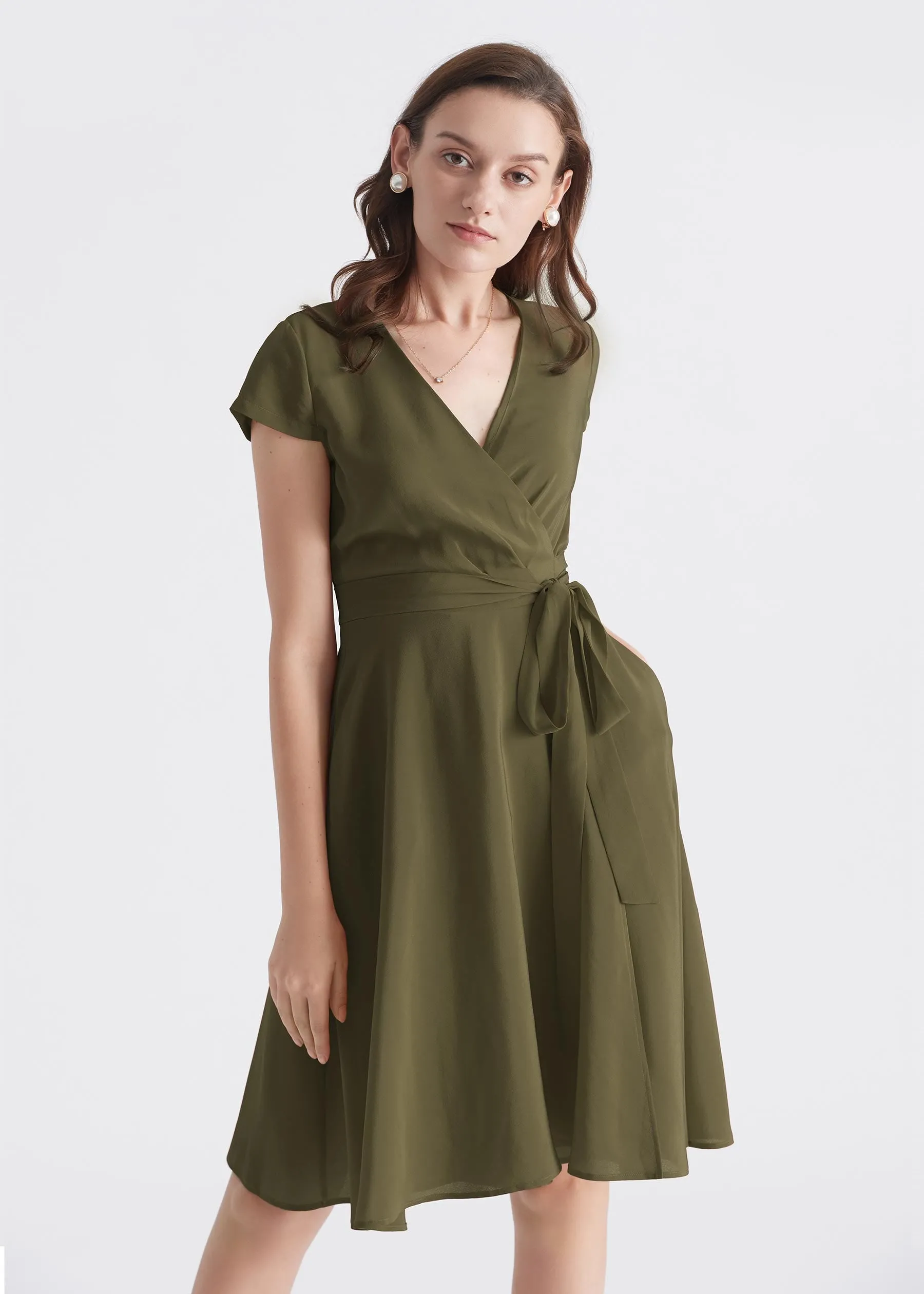 Figure Flattering Silk Wrap Dress